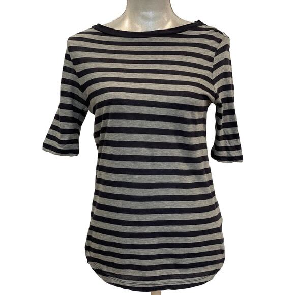 Majestic Filatures Paris Top Womens Cotton Cashmere Shirt Gray Black Stripe Sz 1 - Picture 1 of 13
